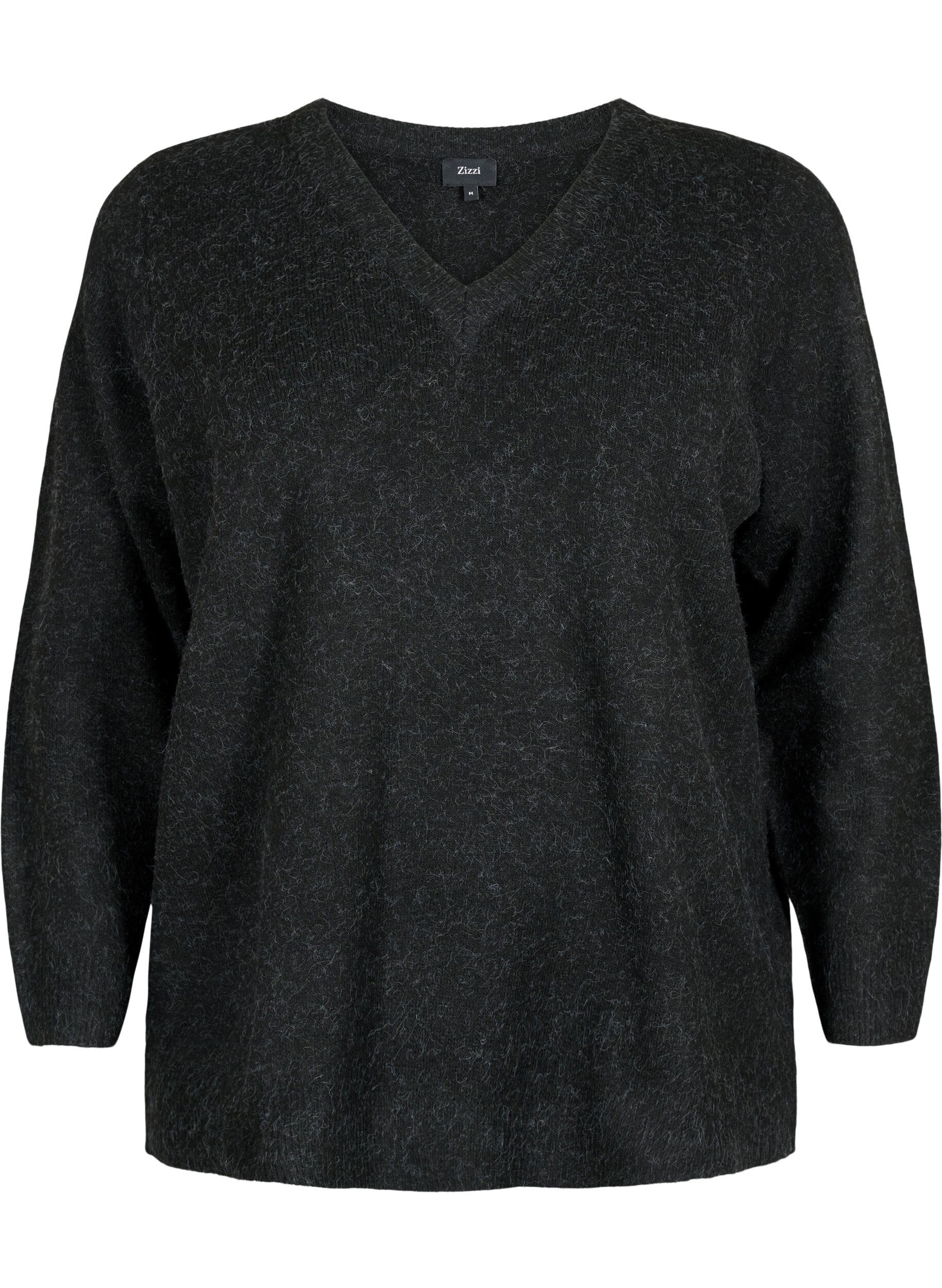 Zizzifashion Melange v-neck pullover, Dark Grey Melange, Packshot image number 0