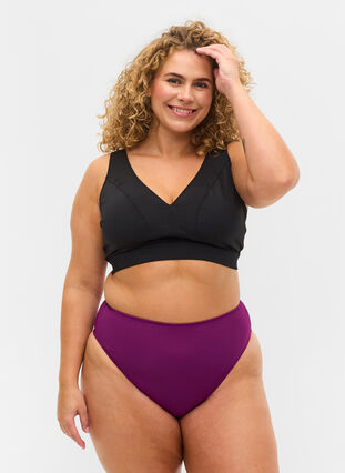 High-waisted bikini bottoms, Dark Purple, Model image number 0