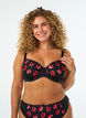 Padded underwired bra with floral embroidery, Black, Model image number 0