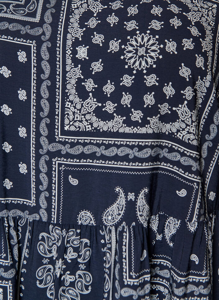 Ankle-length dress in viscose with paisley print and short sleeves, Blue, Packshot image number 2