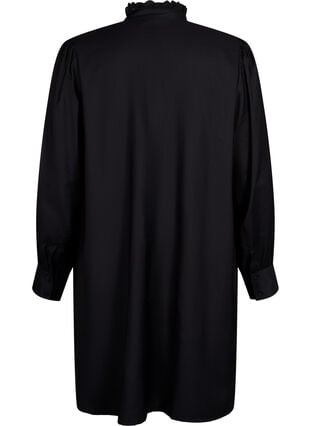 Viscose shirt dress with ruffles, Black, Packshot image number 1