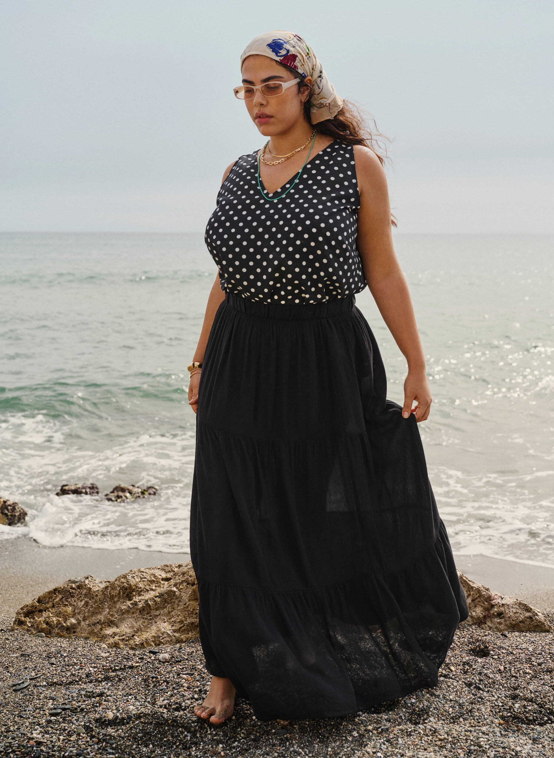 ZizzifashionLong skirt with elasticated waist, Black, Image image number 0
