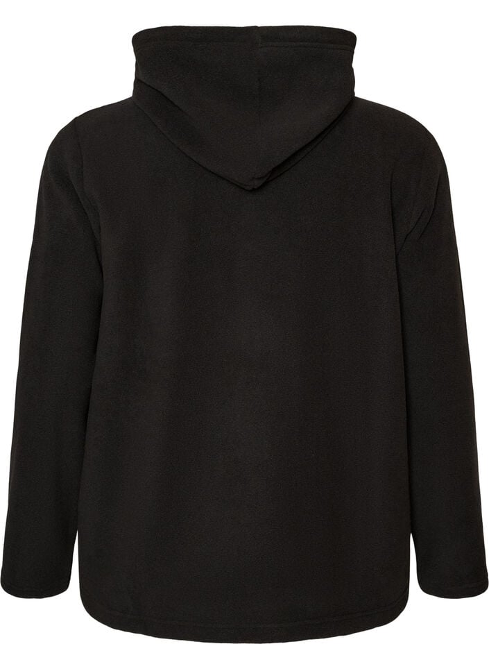 Fleece hoodie with a high neck and embroidered text, Black, Packshot image number 1
