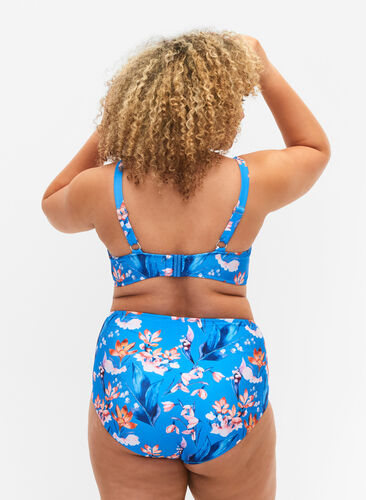 Extra high-waisted bikini bottom with print, Bright Blue Print, Model image number 1
