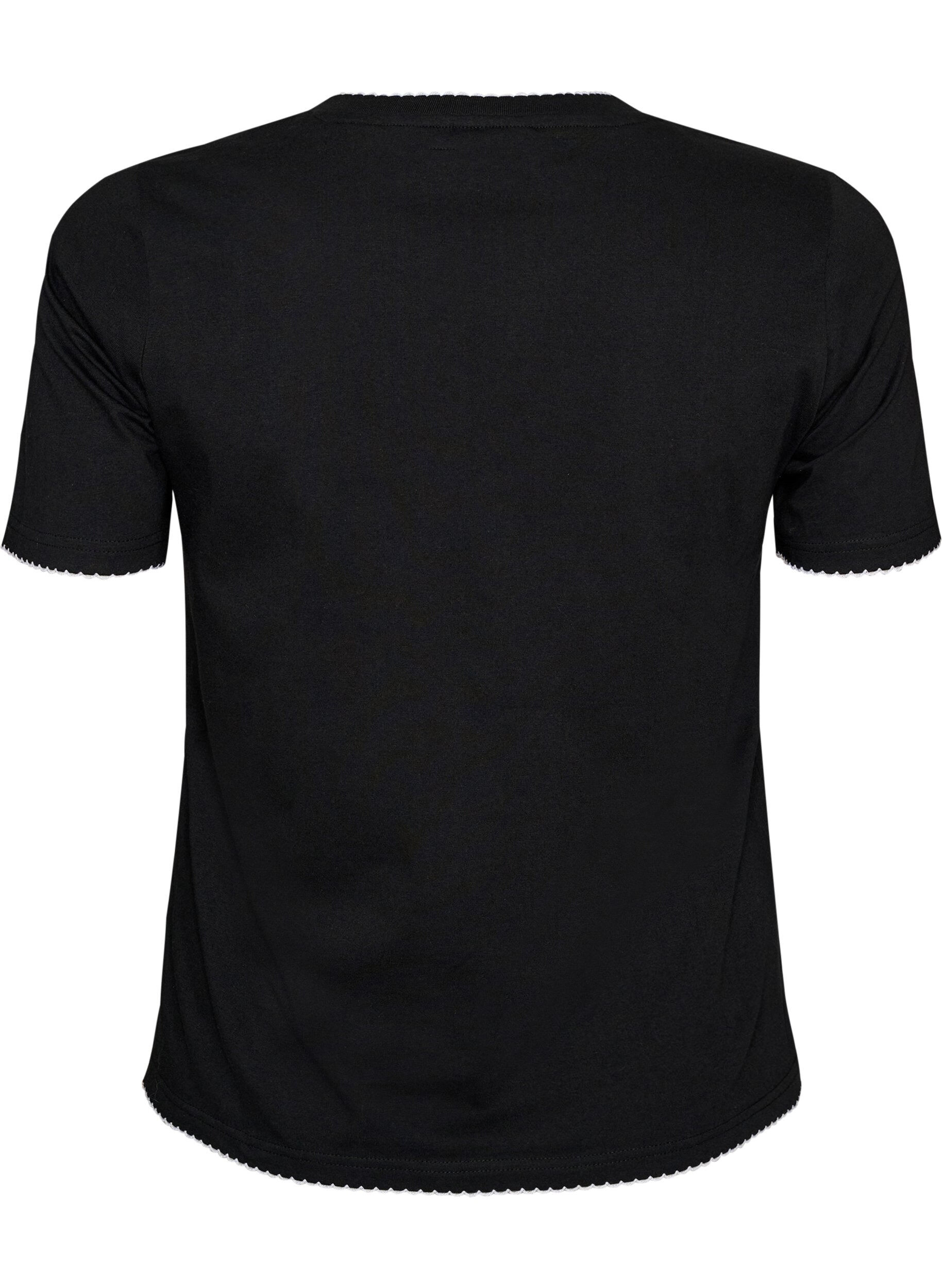 ZizzifashionCotton T-shirt with wavy contrasting edges, Black, Packshot image number 1