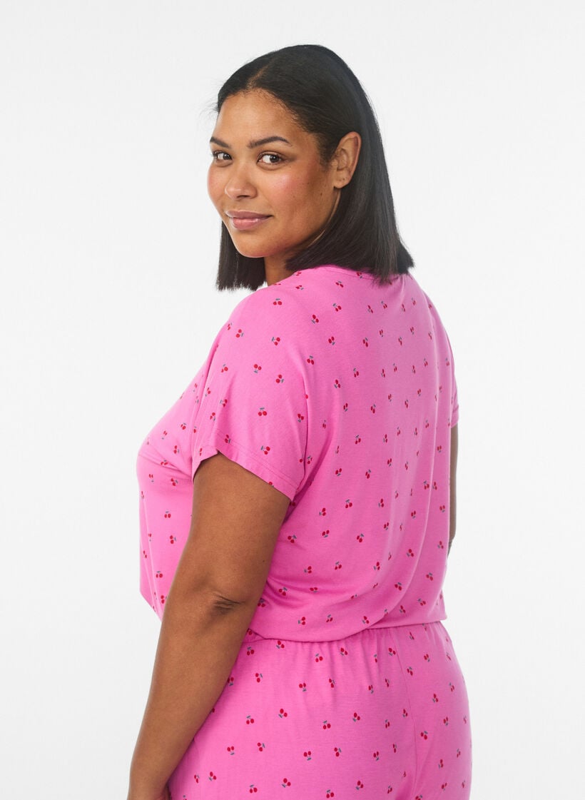 Pyjama shorts in viscose jersey with an all-over print, Pink, Model image number 2