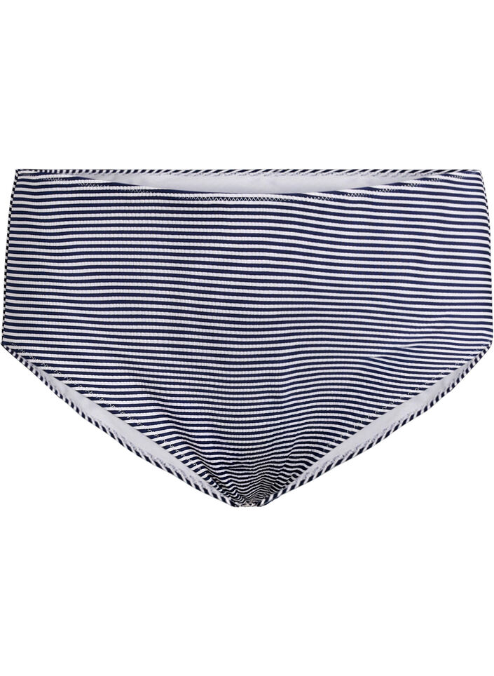 Bikini bottoms with striped texture and regular waist, Blue, Packshot image number 0