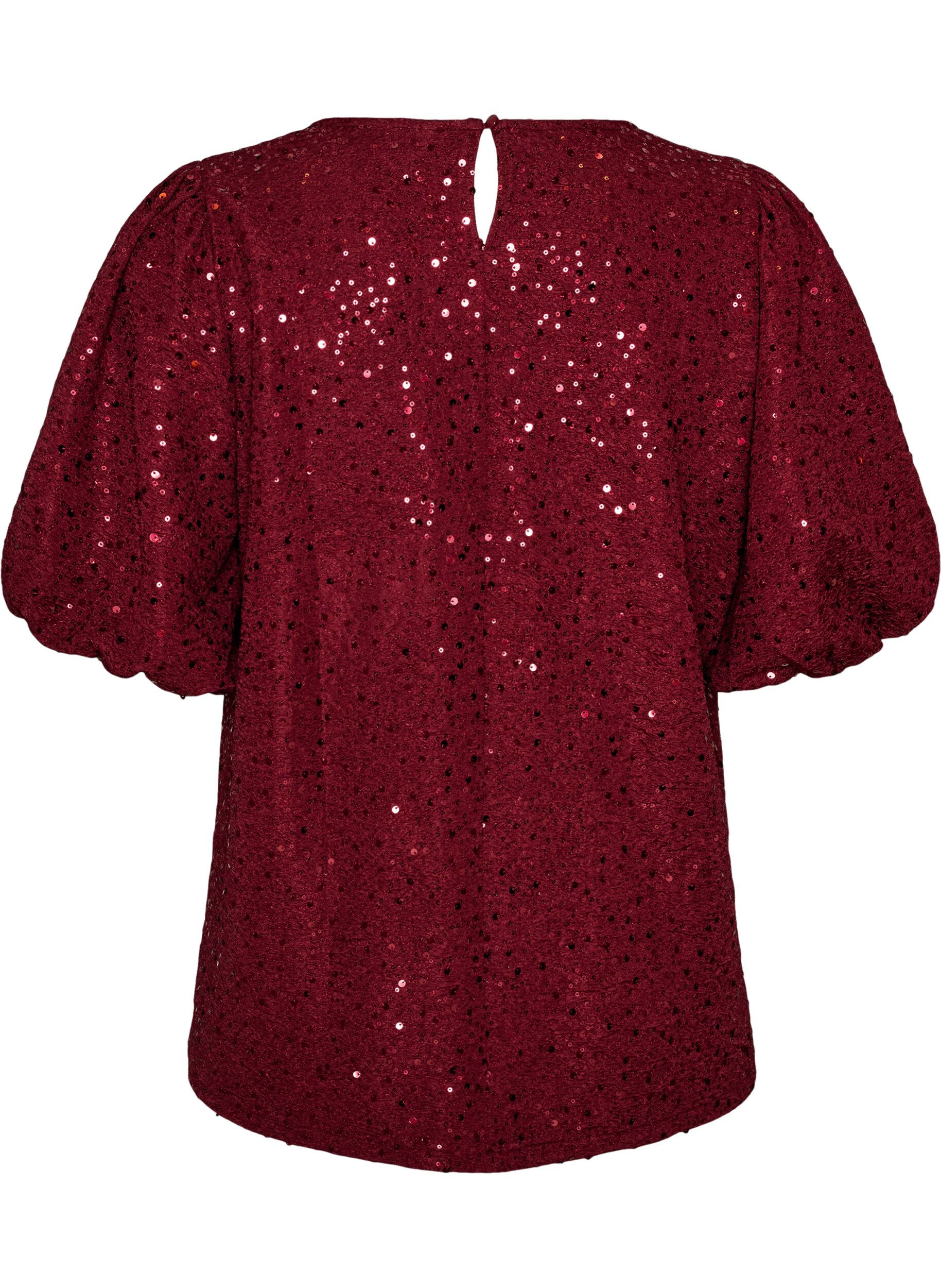 ZizzifashionSequin blouse with balloon sleeves, Red, Packshot image number 1