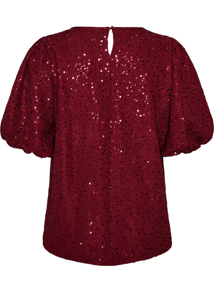 Sequin blouse with balloon sleeves, Red, Packshot image number 1