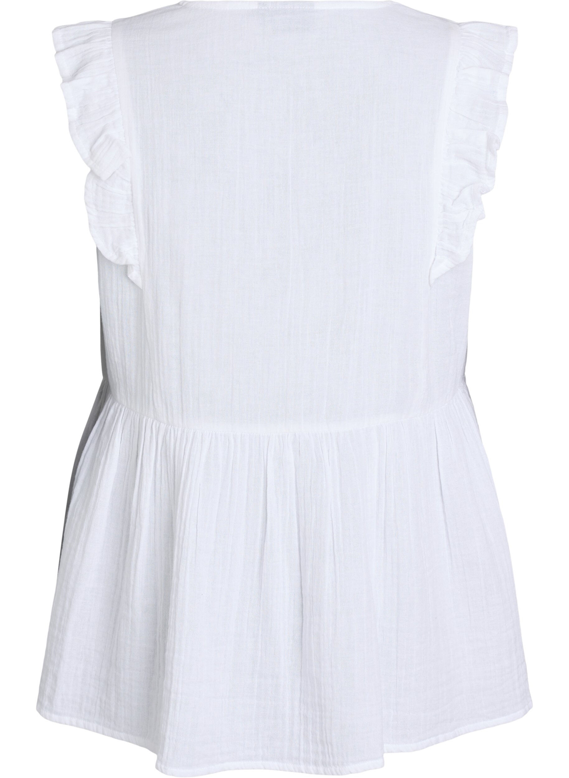 ZizzifashionSleeveless cotton muslin blouse with ruffles, White, Packshot image number 1