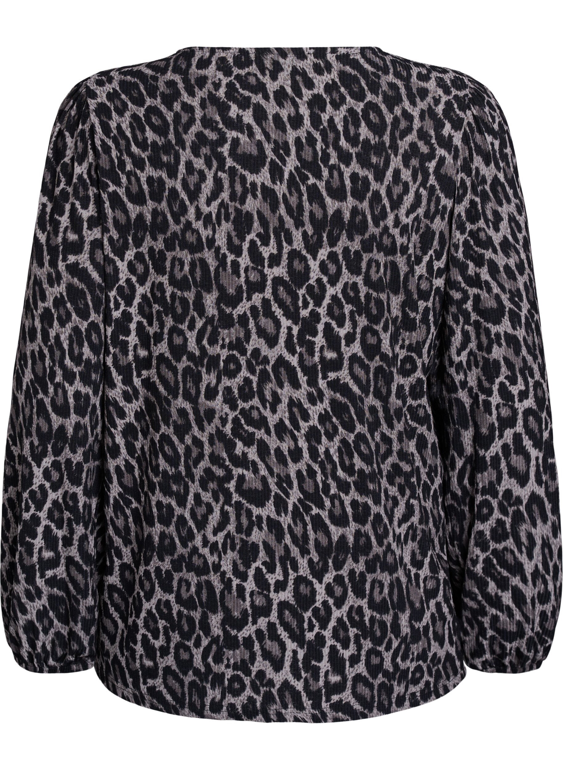 Zizzifashion Blouse with long sleeves and leopard print, Dark Grey, Packshot image number 1