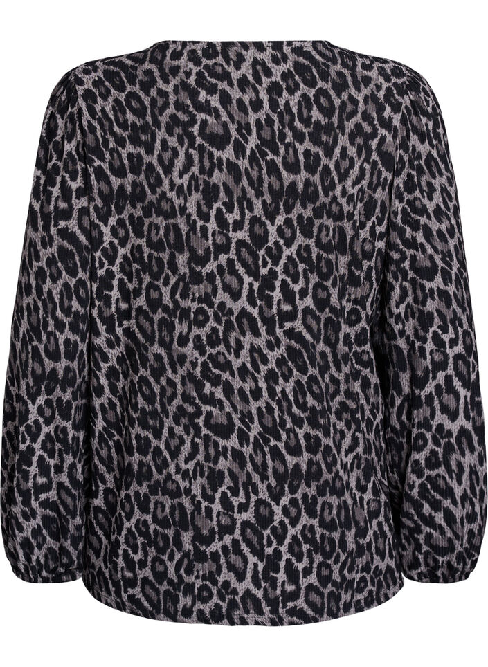 Blouse with long sleeves and leopard print, Dark Grey, Packshot image number 1