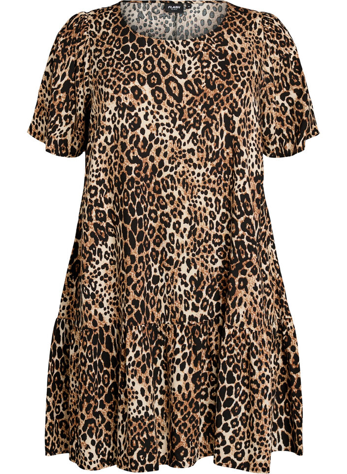 Viscose dress with cutline, Brown, Packshot image number 0