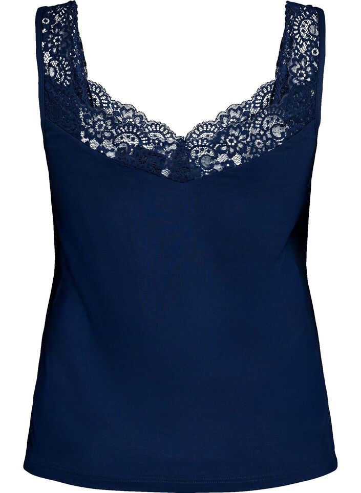 Viscose top with lace edge, Blue, Packshot image number 1