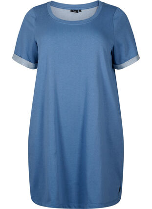 Short-sleeved sweat dress with pockets, Moonlight Blue, Packshot image number 0