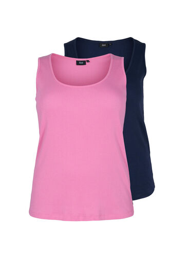 2-pack basic tank top with rib, Wild Orchid/Navy, Packshot image number 0