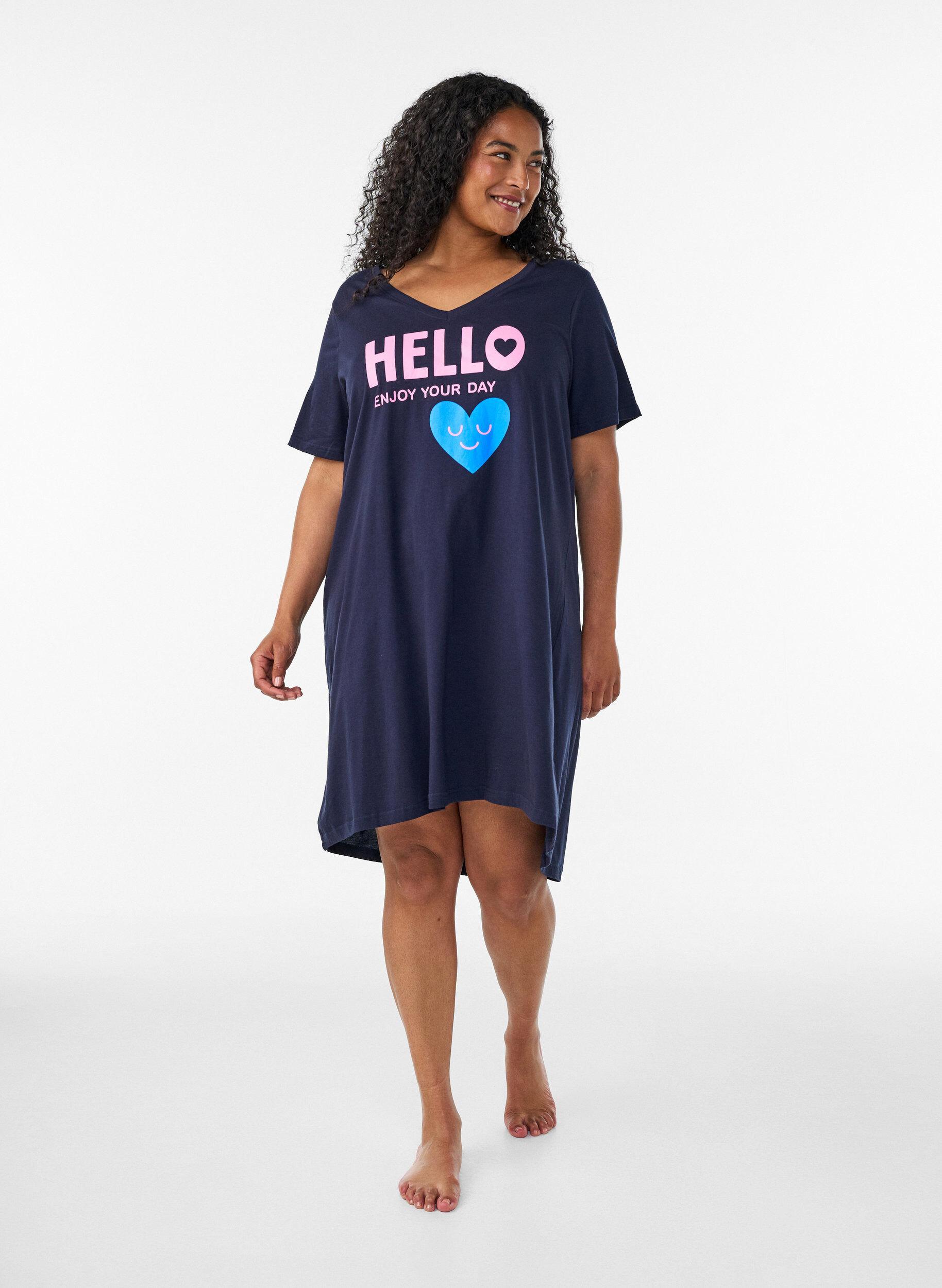 ZizzifashionOrganic cotton nightdress with V-neck, Blue, Model image number 1