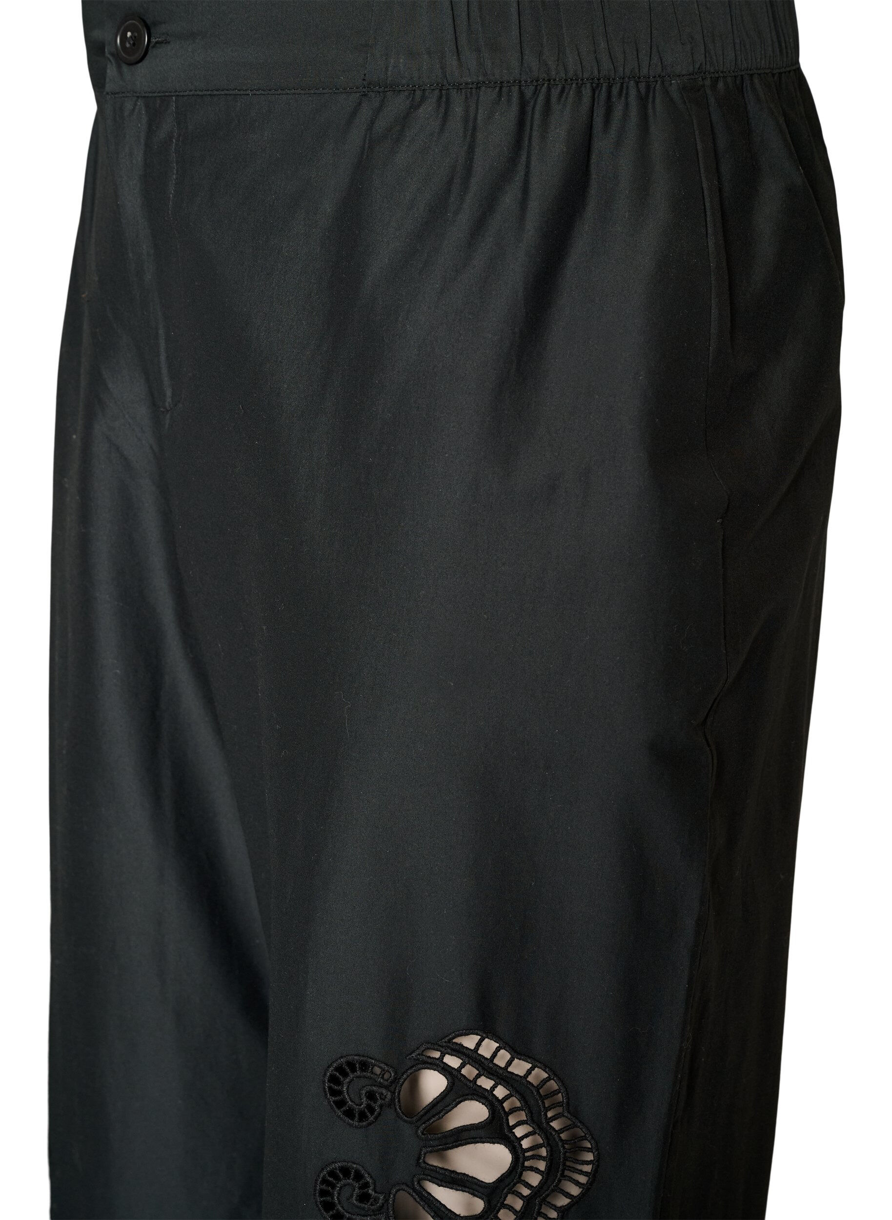 ZizzifashionCotton trousers with embroidered cut-outs, Black, Packshot image number 2