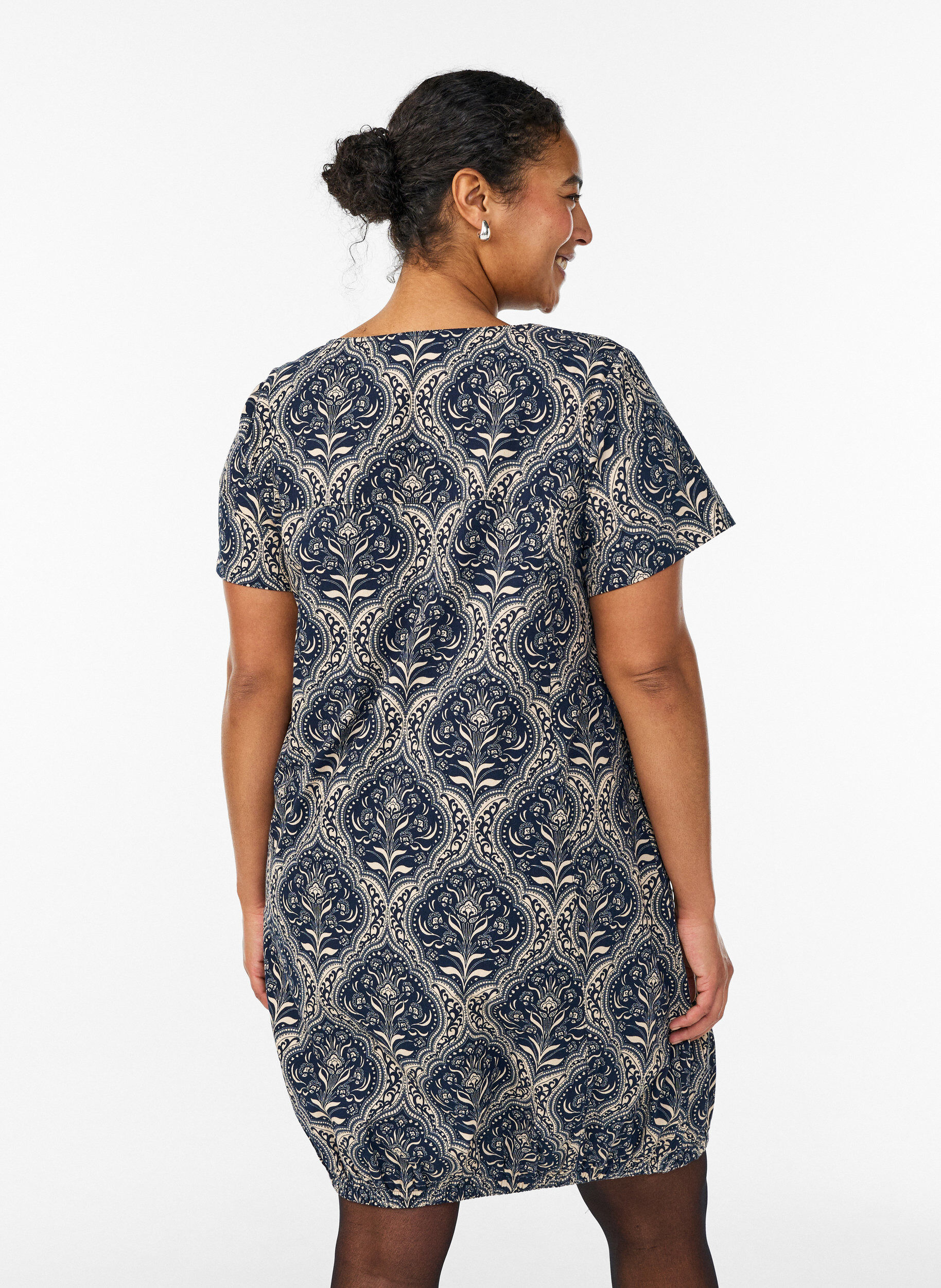 ZizzifashionShort-sleeved cotton dress with print, Blue, Model image number 2