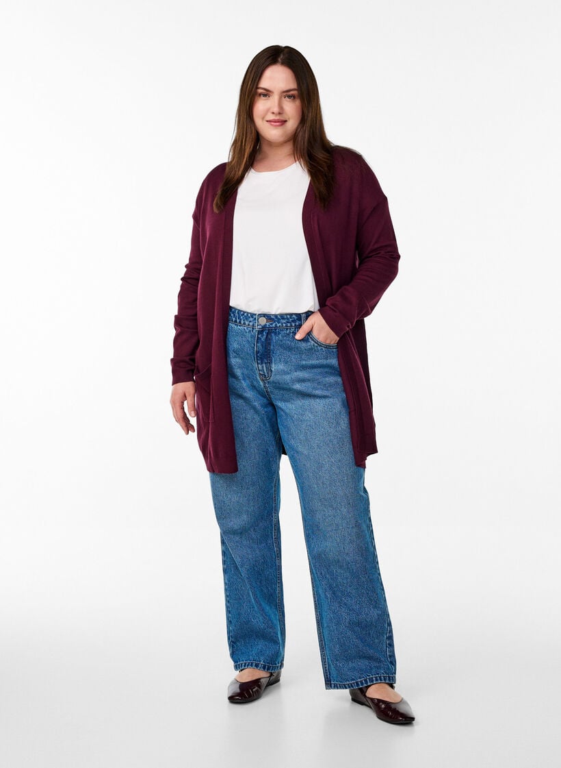 Long knitted cardigan in a viscose blend, Red, Model image number 1