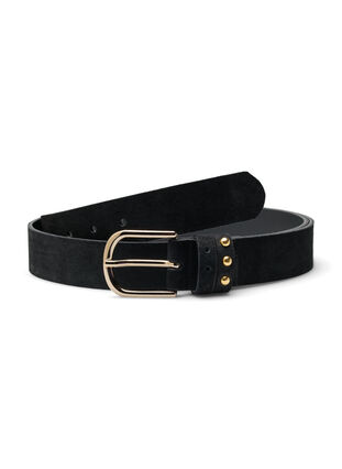Leather belt with rivets, Black, Packshot image number 0