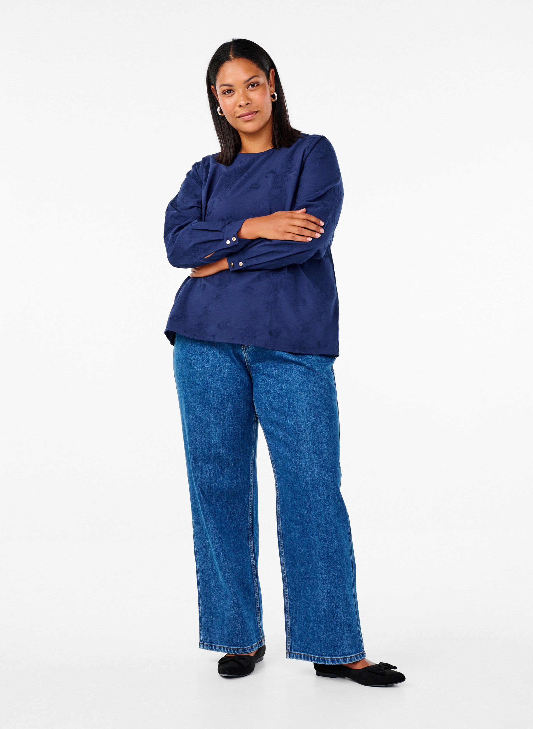 Zizzifashion Long-sleeved blouse with embroidery, Blue, Model image number 1