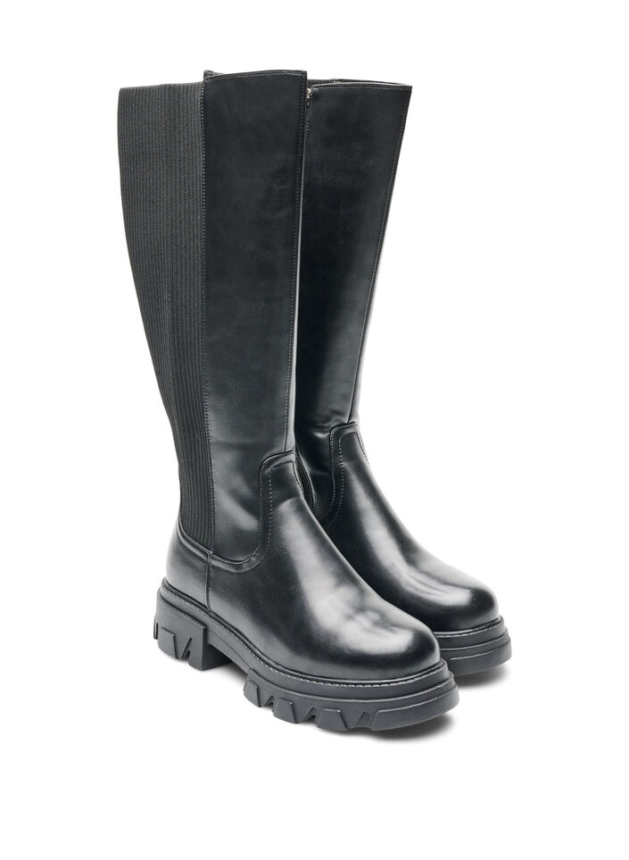 Long boot with ribbed panels, Black, Packshot image number 1