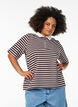 Striped polo shirt with short sleeves and zip, Brown, Model image number 0