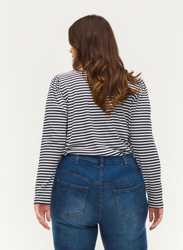 Striped long-sleeved blouse, N. Sky/White Stripe, Model image number 1
