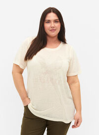 T-shirt with studs and round neck, Buttercream, Model