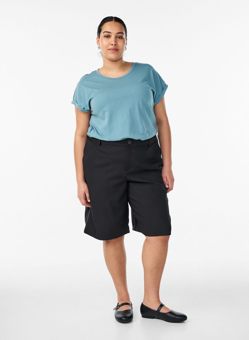 Short sleeved cotton blend t-shirt, Blue, Model image number 1