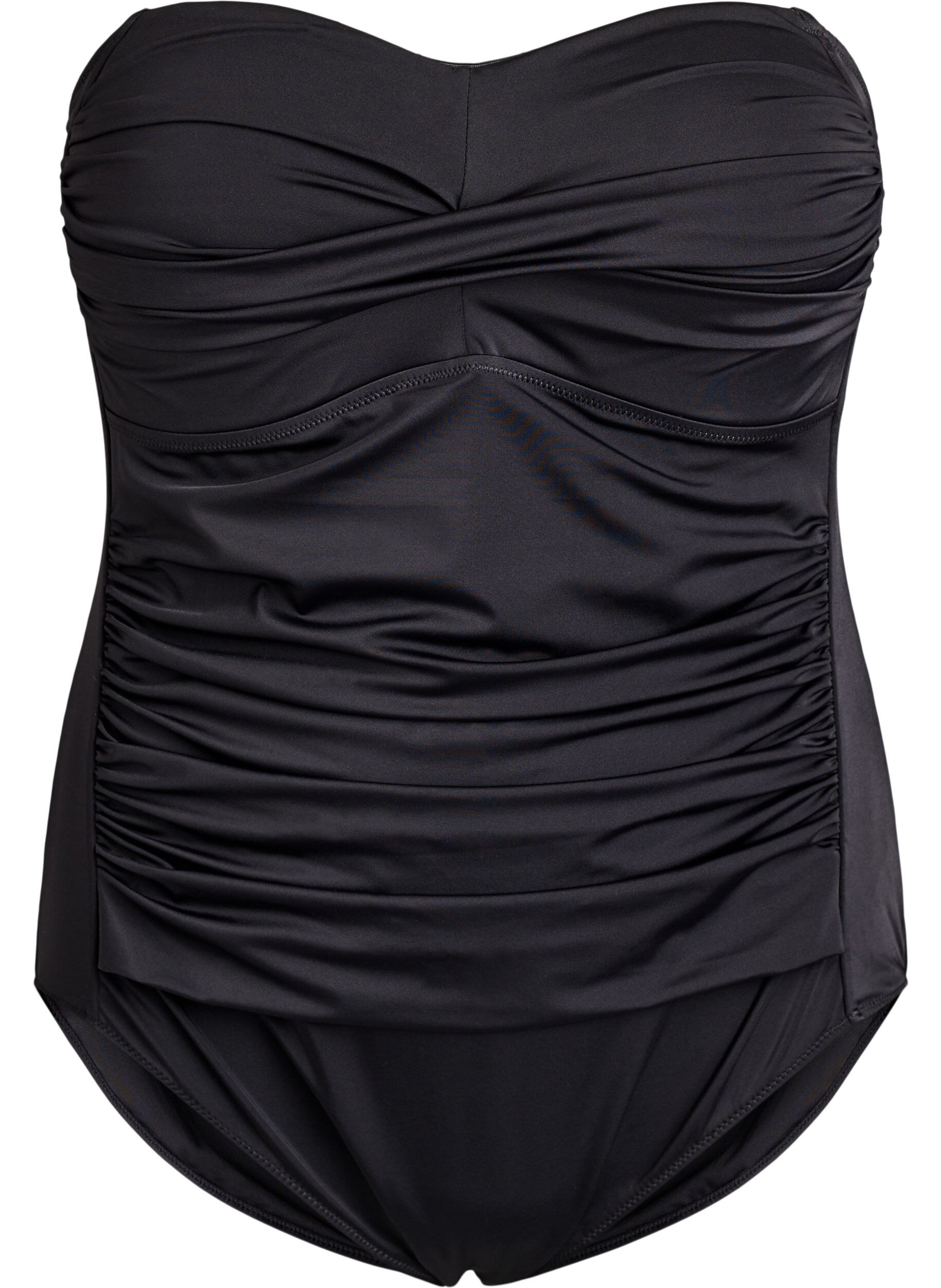 Zizzifashion Strapless swimsuit with draping and padded cups, Black, Packshot image number 0