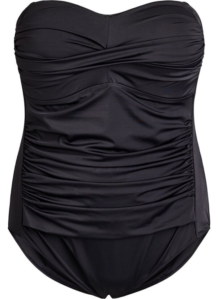 Strapless swimsuit with draping and padded cups, Black, Packshot