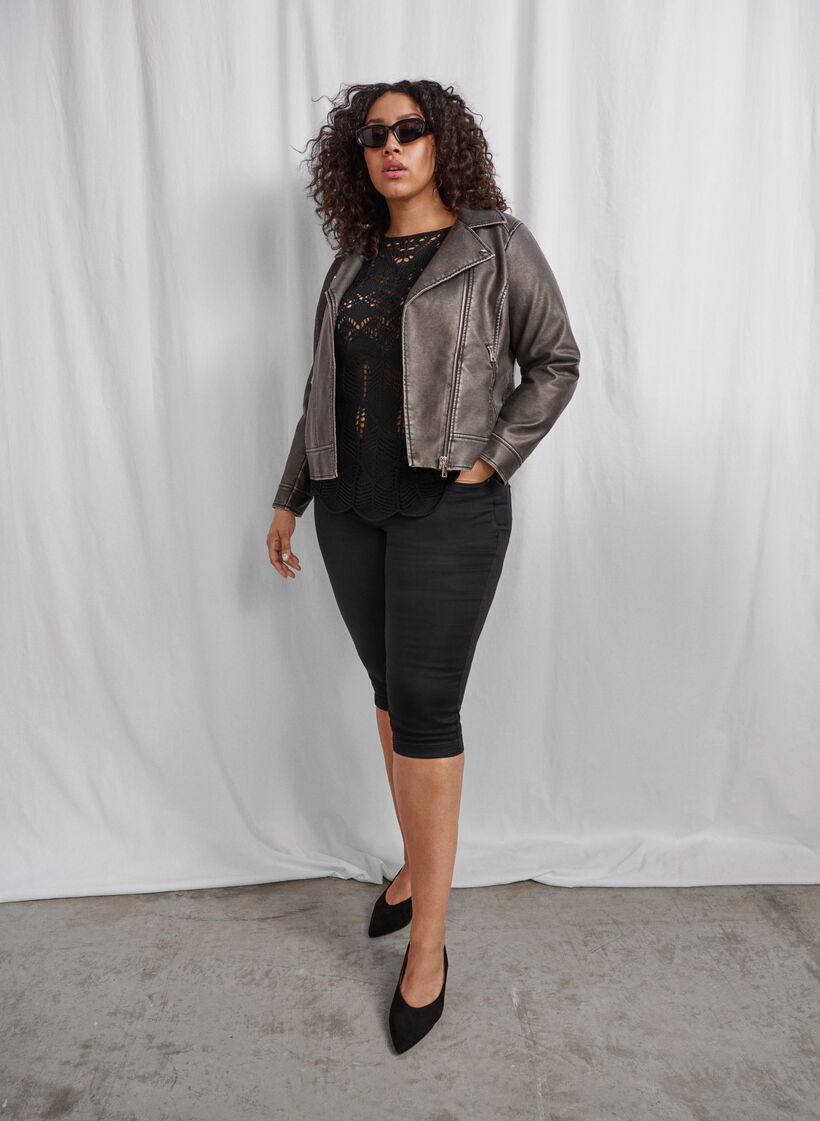 Knitted blouse with lace pattern, Black, Image image number 0