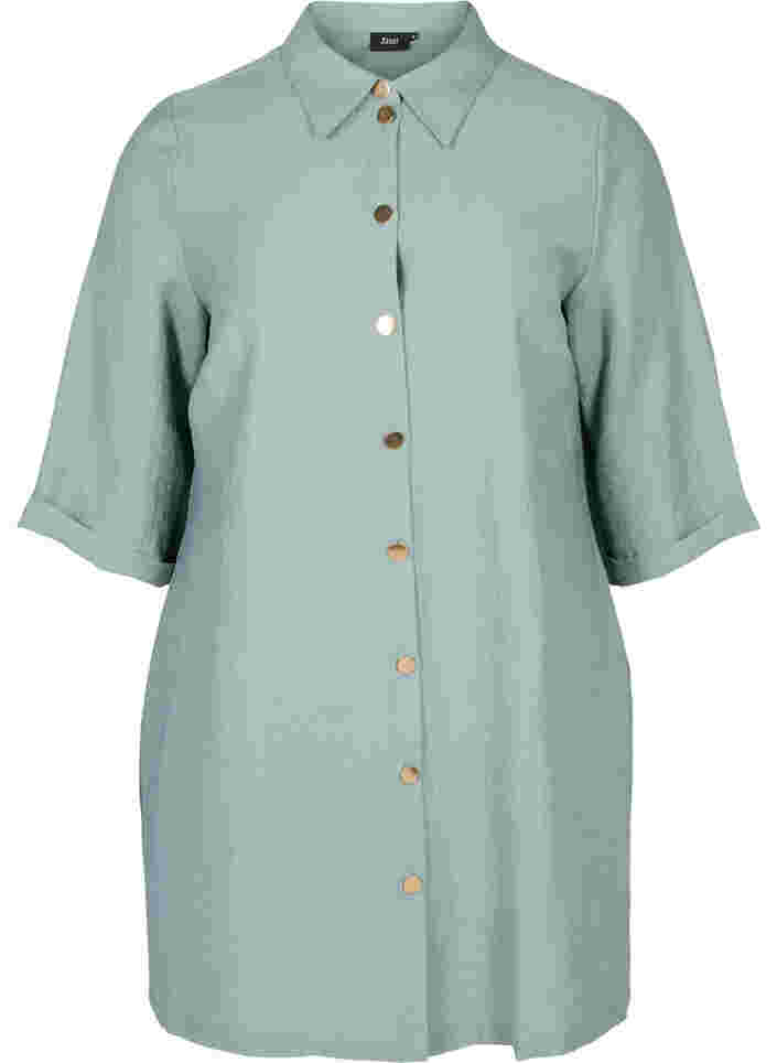 Long shirt with 3/4 sleeves, Thyme, Packshot image number 0