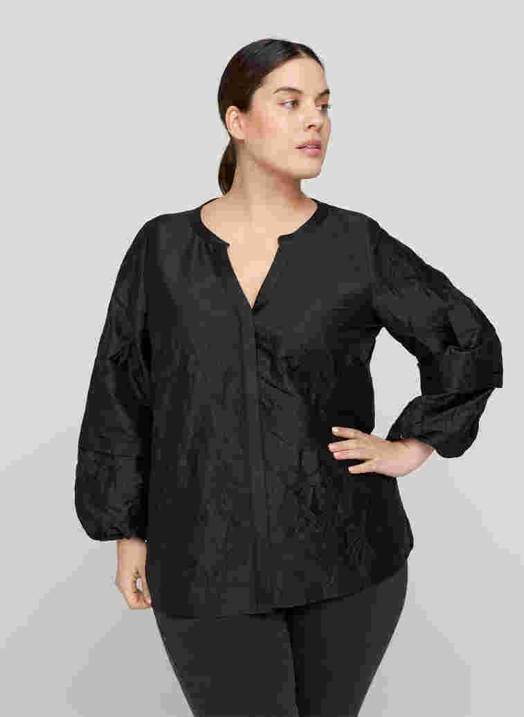 Textured jacket with v-neck, Black, Model image number 0