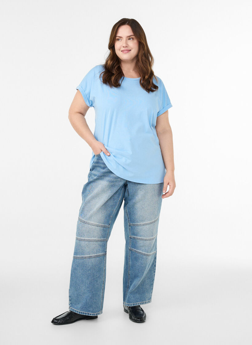 Short-sleeved cotton blend t-shirt, Light Blue, Model image number 1