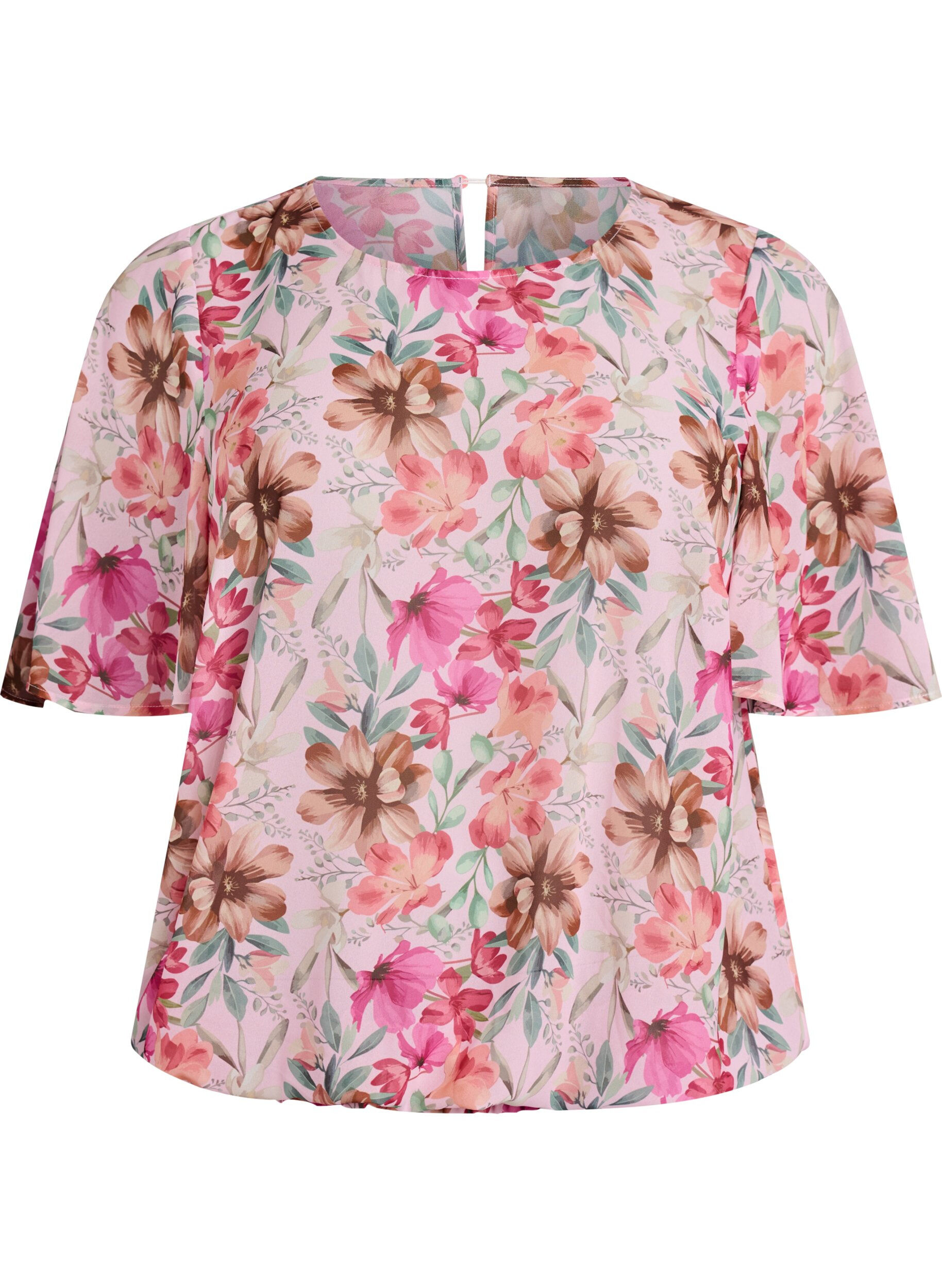 Floral blouse with short sleeves and smock