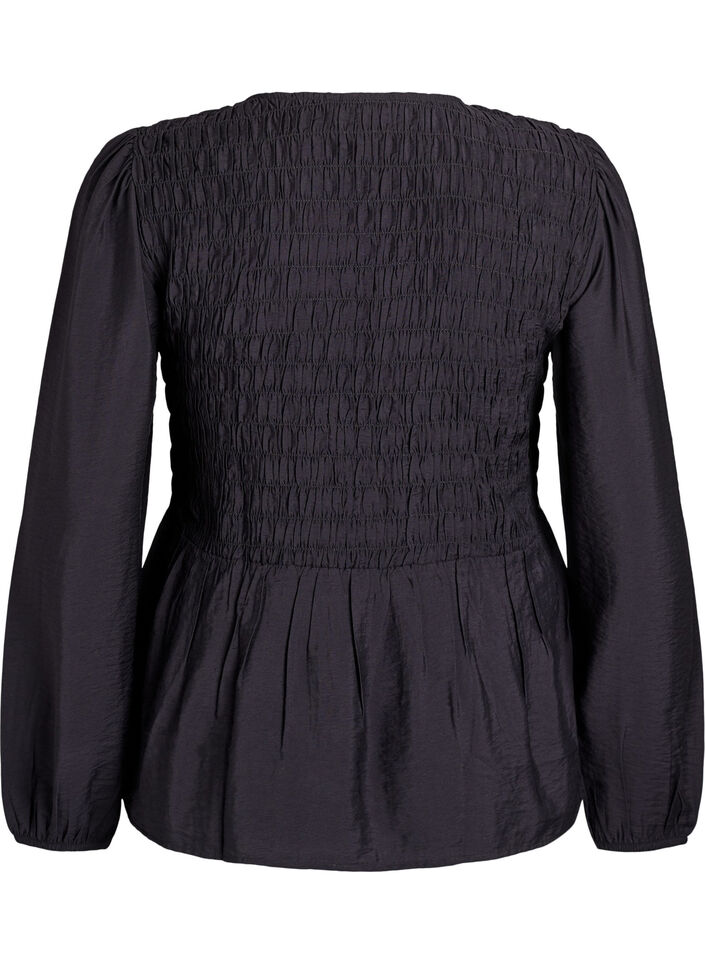 Blouse with smock and long sleeves, Black, Packshot image number 1