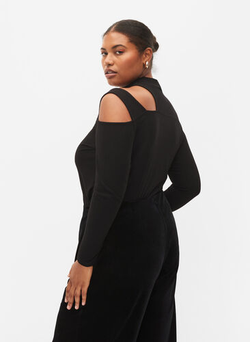 Long-sleeved top with cutouts, Black, Model image number 1