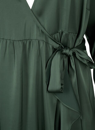 Long sleeve satin wrap dress, Duck Green, Packshot image number 2