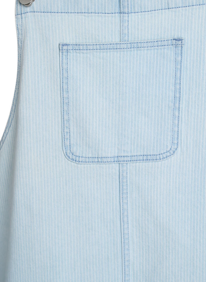 Short denim dungaree dress in striped cotton, Light Blue, Packshot image number 2