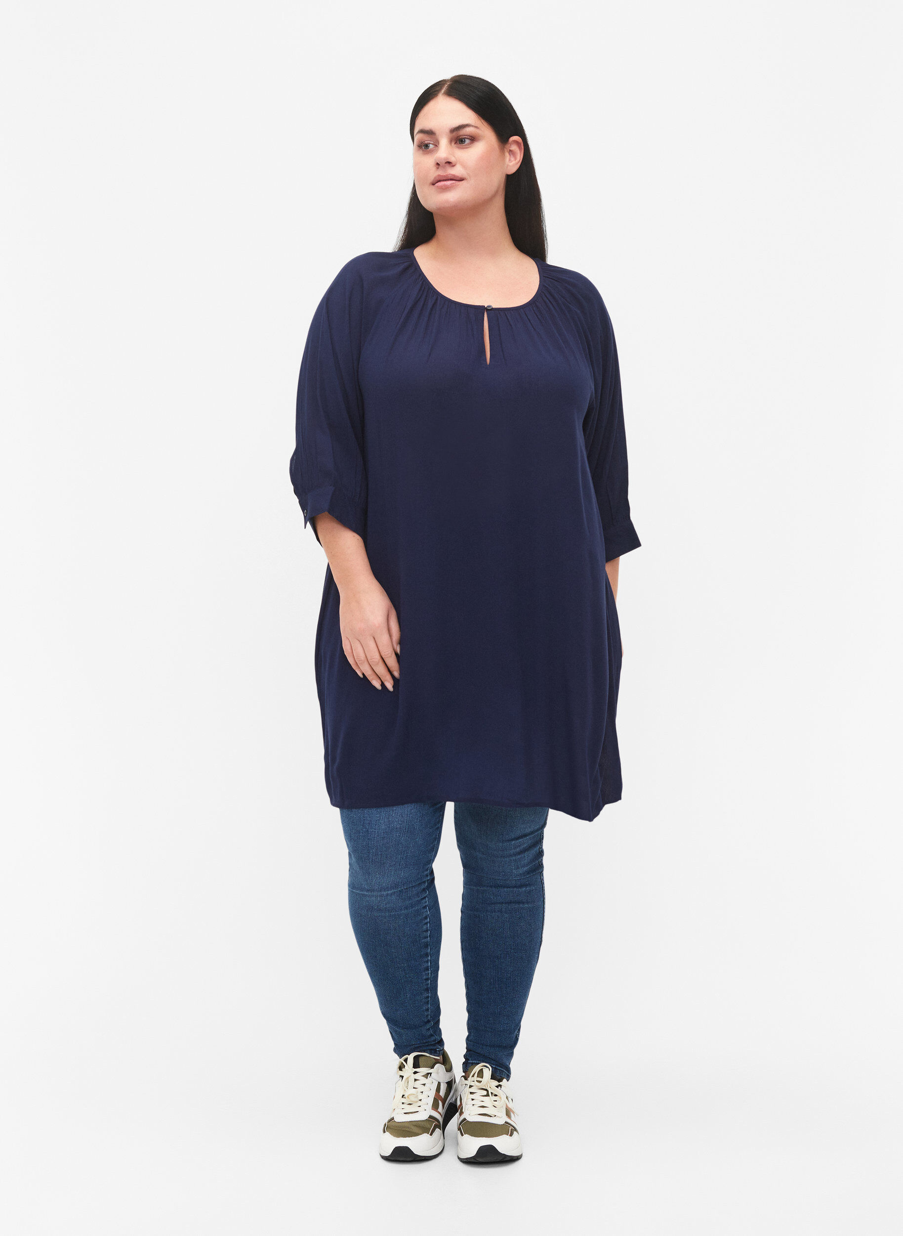 Zizzifashion Viscose tunic with 3/4 sleeves, Blue, Model image number 1