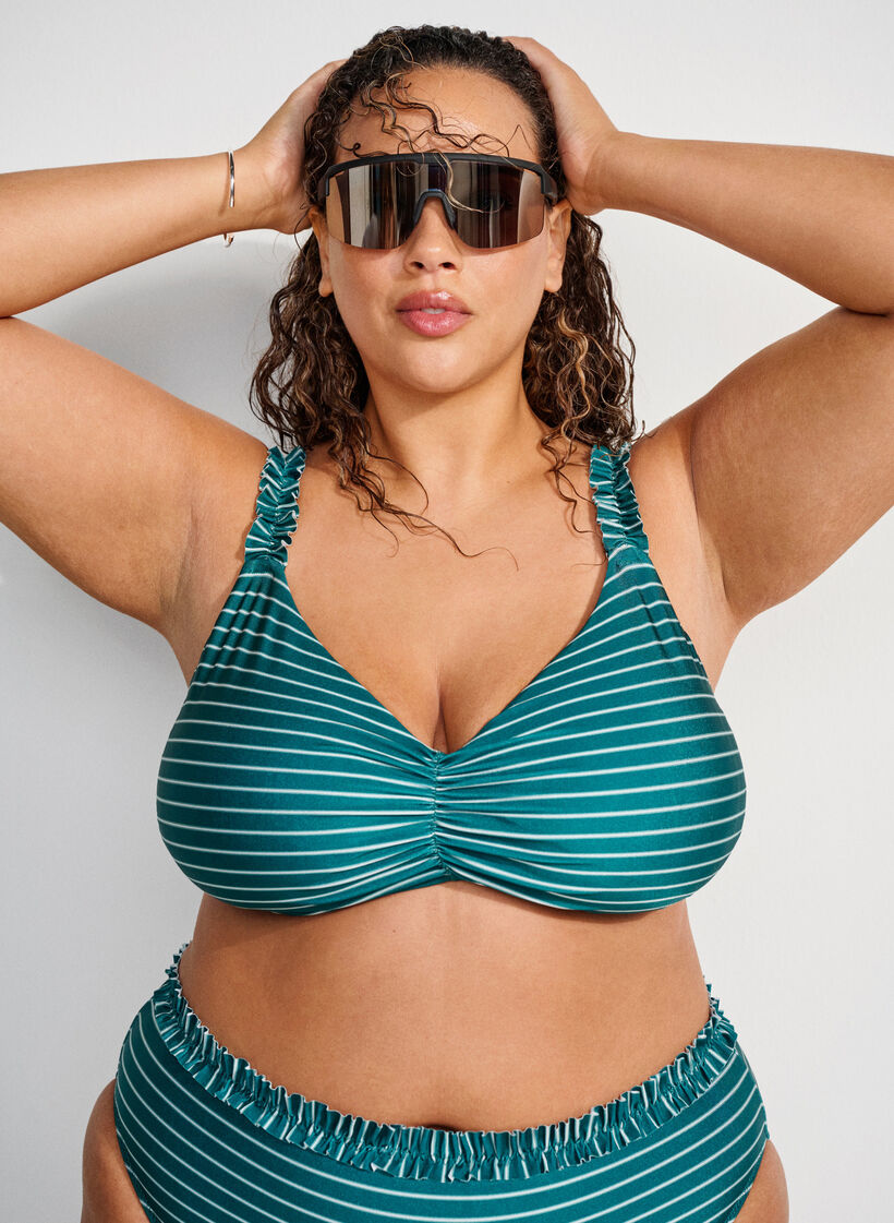 Striped bikini top with removable padding, Green, Image image number 0