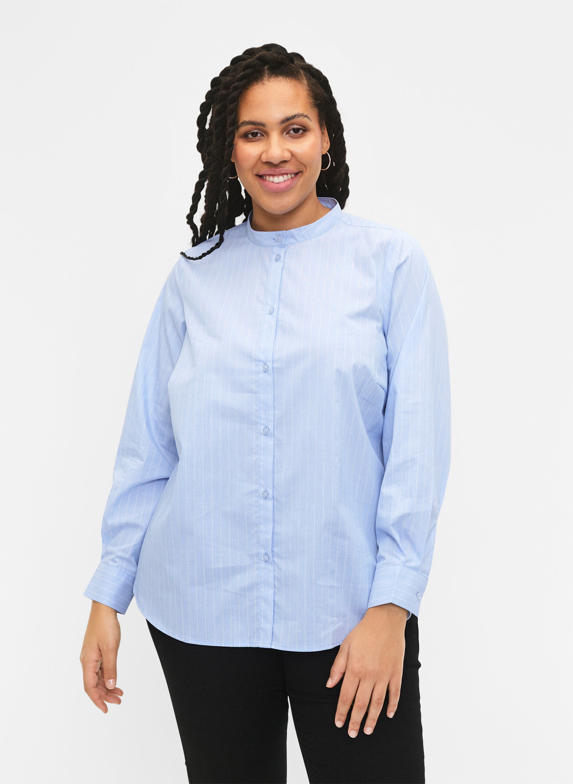 Zizzifashion FLASH - Pinstripe Shirt, Light Blue Stripe, Model image number 0