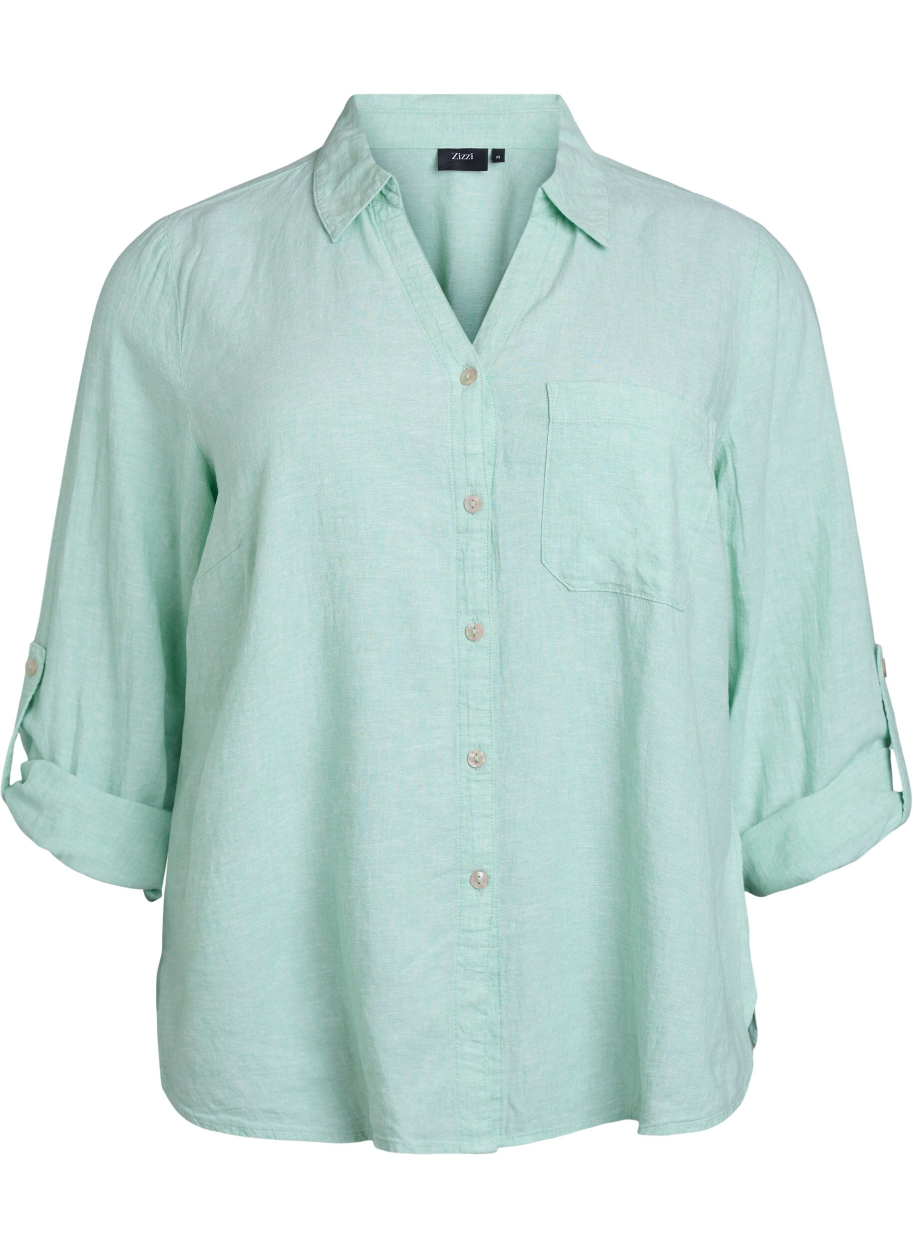ZizzifashionShirt in linen and viscose with 3/4 sleeves, Green, Packshot image number 0