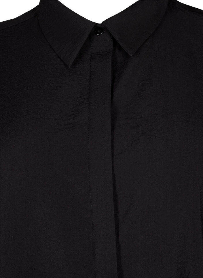 Long viscose shirt with short sleeves, Black, Packshot image number 2