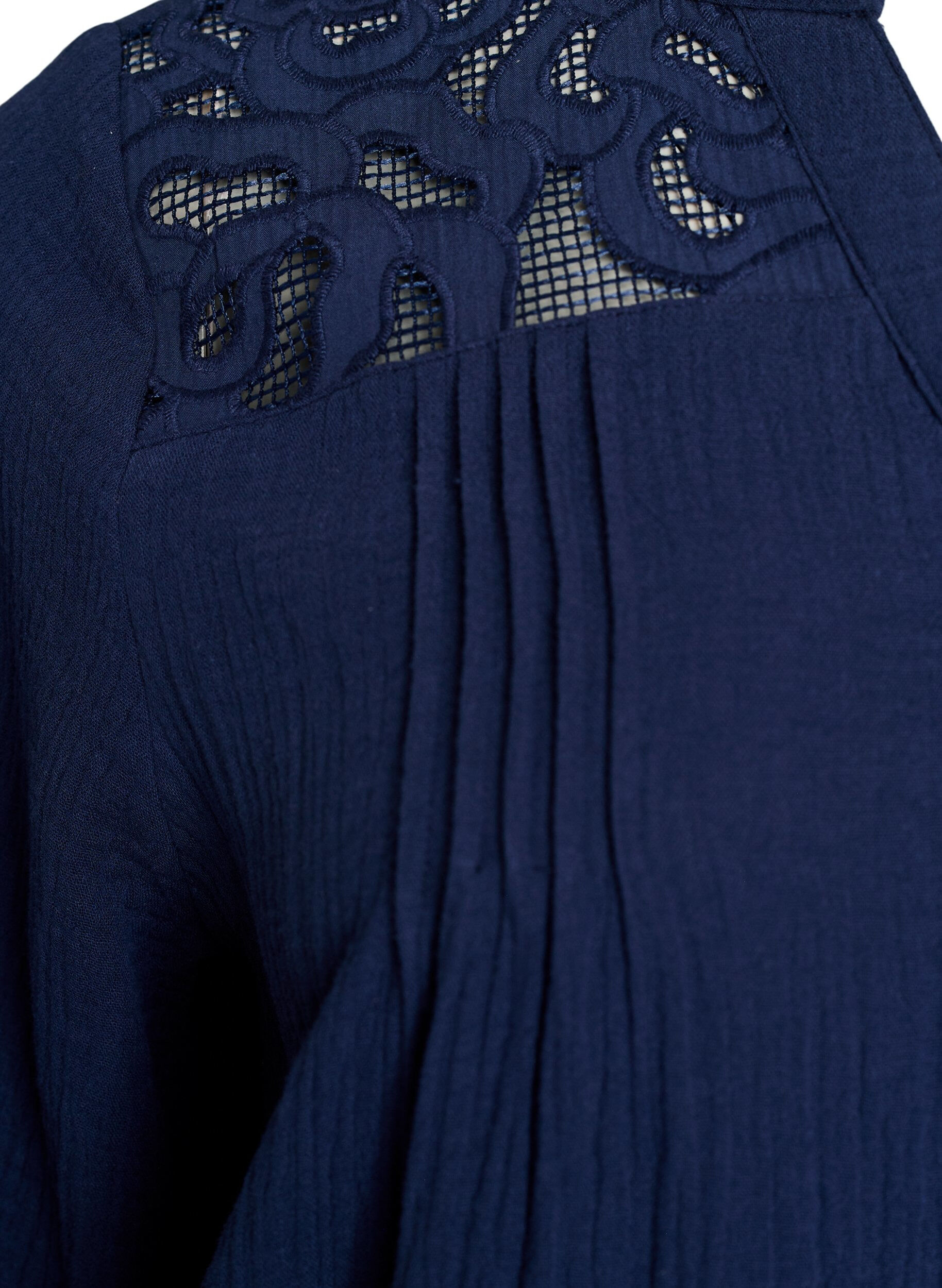 Zizzifashion Cotton muslin blouse with embroidered details, Blue, Packshot image number 3