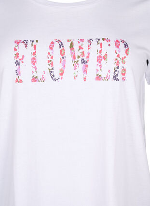 Cotton T-shirt with text print, B. White w. Flower, Packshot image number 2