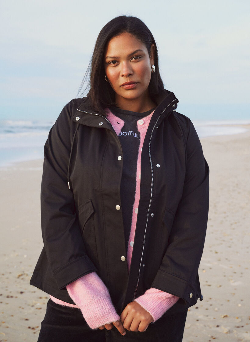 Short spring jacket with detachable hood, Black, Image image number 0